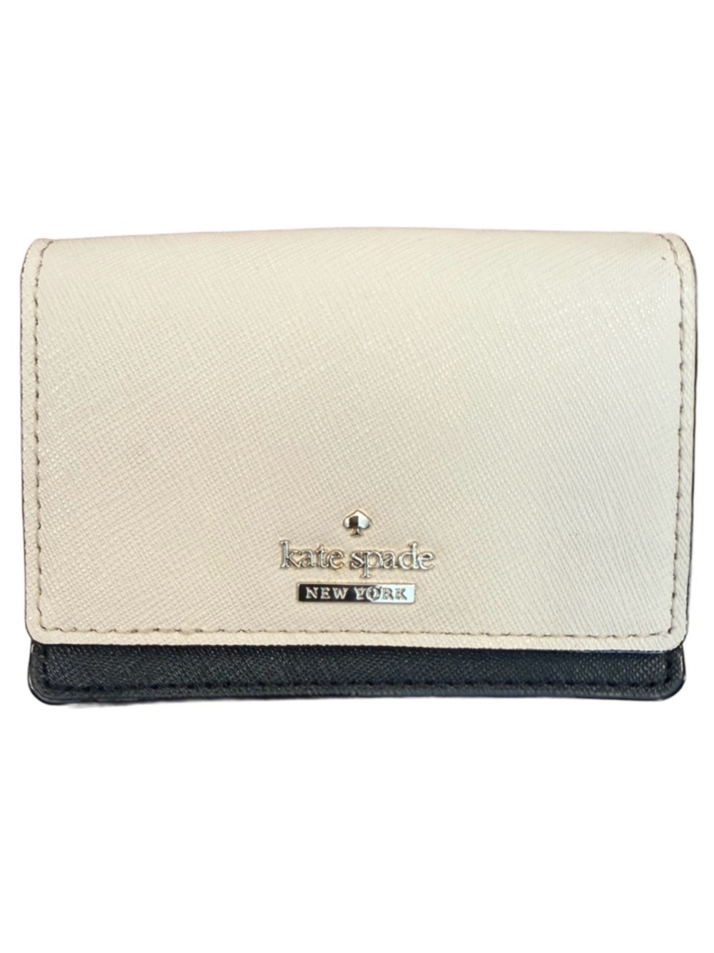 Kate Spade Two-Tone Saffiano Card Wallet w Stripe Jacquard Accents